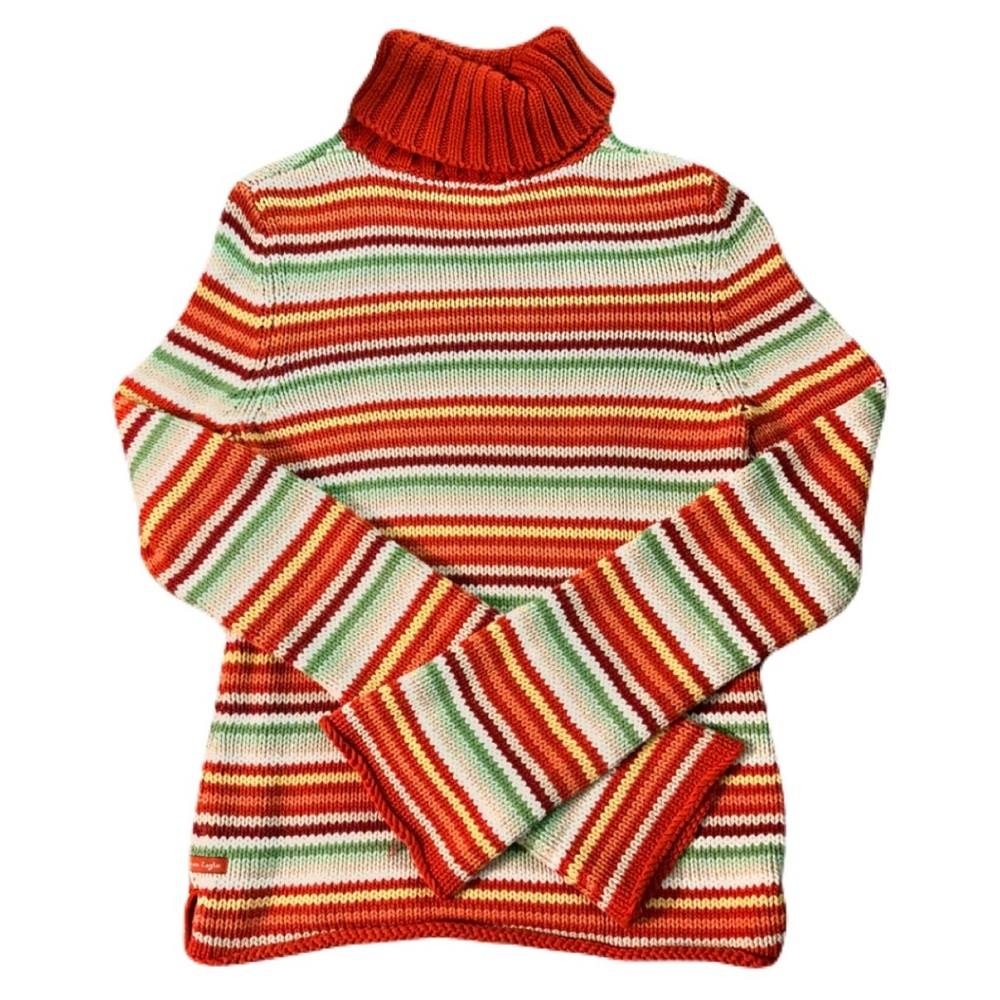 🍊Orange Striped American Eagle Turtleneck Sweater